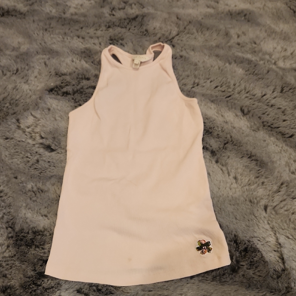 Ted Baker Pale Pink Ribbed Tank with Embroidered Detail